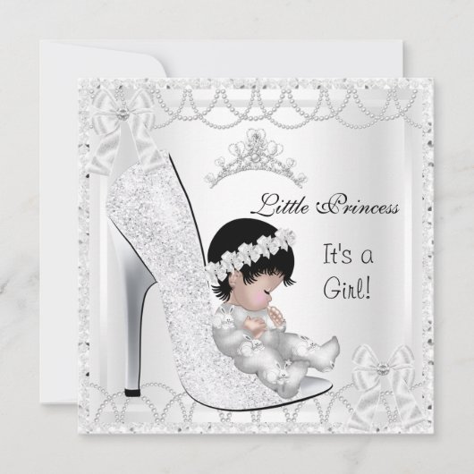 Invitation Baby Shower Fille Princesse Chaussure Argentée Bla (Devant)