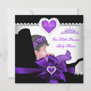 Invitation Baby Shower Fille Princesse Cœurs Diamant Violet
