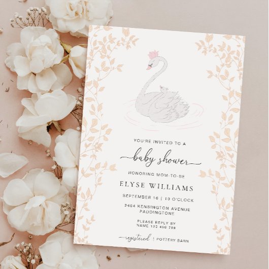 Invitation Baby shower fille princesse de cygne