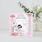Invitation Baby shower fille princesse papillon Chaussure ros (Debout devant)