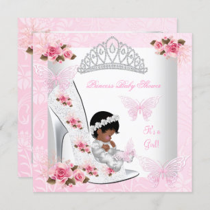 Invitation Baby shower fille princesse papillon Chaussure ros