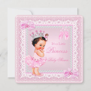 Invitation Baby Shower Fille Princesse Rose Ballerine Brune