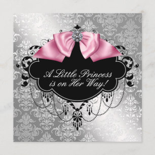 Invitation Baby Shower Fille Princesse Rose Noir Argenté