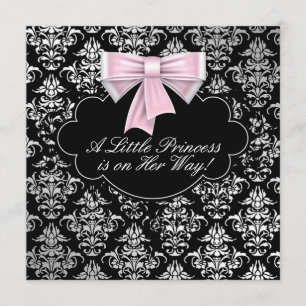 Invitation Baby Shower Fille Princesse Rose Noir Argenté