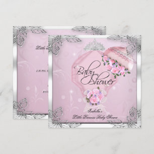 Invitation Baby Shower Fille Princesse Roses Roses Argentées
