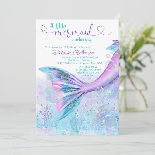 Invitation Baby Shower Fille Queue de Sirène (Debout devant)