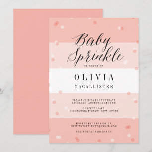 Invitation Baby Shower Fille Rayures Rose Confetti