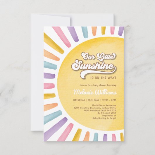 Invitation Baby Shower Fille Retro Boho Soleil (Devant)