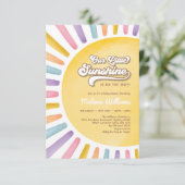 Invitation Baby Shower Fille Retro Boho Soleil (Debout devant)