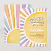 Invitation Baby Shower Fille Retro Boho Soleil (Devant / Derrière)
