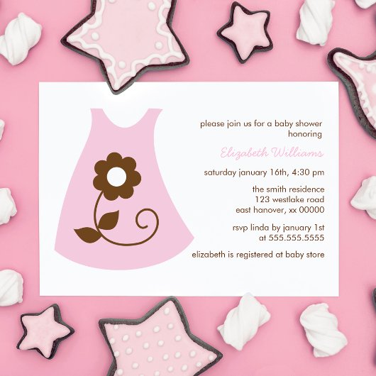 Invitation Baby shower fille robe de bébé rose