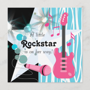 Invitation Baby Shower Fille Rockstar Zèbre Rose Bleu Turquoi