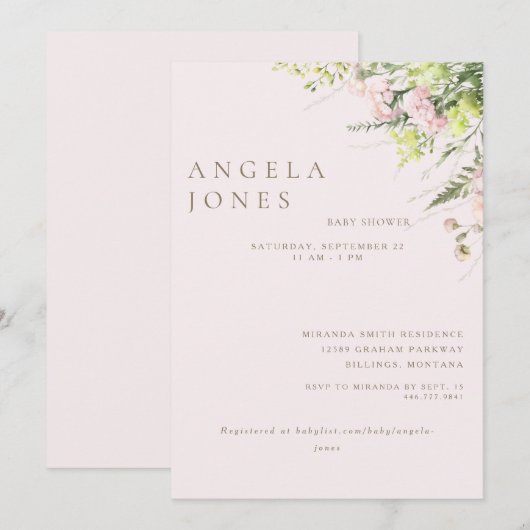 Invitation Baby shower Fille Rose (Devant / Derrière)