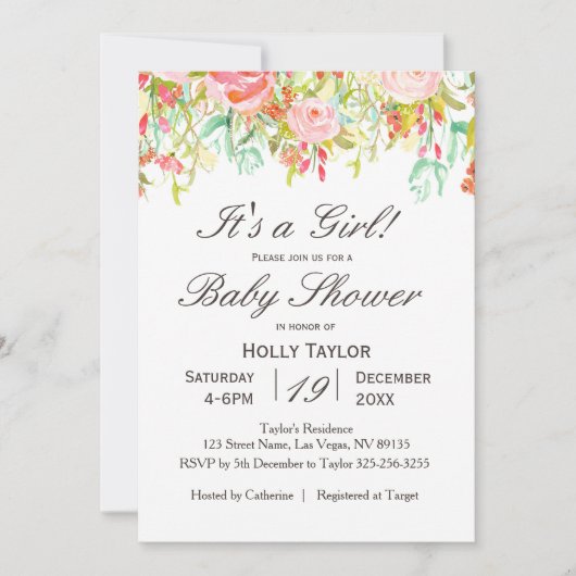 Invitation Baby shower Fille Rose (Devant)