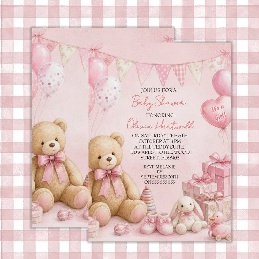 Invitation Baby Shower Fille Rose