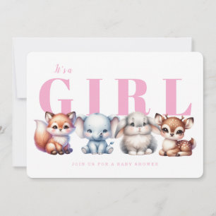 Invitation Baby shower fille rose animal mignonne