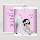 Invitation Baby shower fille rose argent blanc Parties scinti (Devant / Derrière)