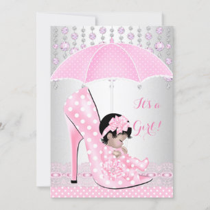 Invitation Baby Shower Fille Rose Baby Shoe Diamant A4