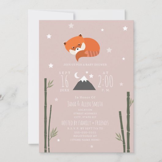 Invitation Baby shower fille rose bambou rouge Sleepy (Devant)