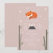 Invitation Baby shower fille rose bambou rouge Sleepy (Devant / Derrière)