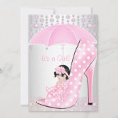 Invitation Baby shower fille rose bébé Chaussure Diamant 2 (Devant)