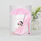 Invitation Baby shower fille rose bébé Chaussure Diamant 2 (Debout devant)