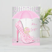 Invitation Baby shower fille rose bébé Chaussure Diamant A2 (Debout devant)