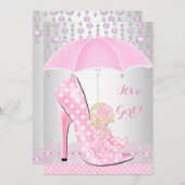 Invitation Baby shower fille rose bébé Chaussure Diamant A2 (Devant / Derrière)
