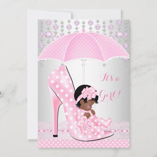 Invitation Baby shower fille rose bébé Chaussure Diamant A3 (Devant)