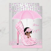 Invitation Baby shower fille rose bébé Chaussure Diamant A3 (Devant / Derrière)