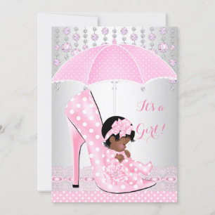 Invitation Baby shower fille rose bébé Chaussure Diamant A3