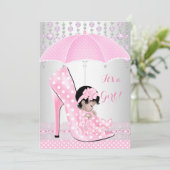 Invitation Baby shower fille rose bébé Chaussure Diamant A4 (Debout devant)