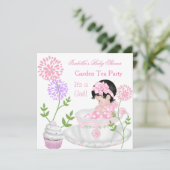 Invitation Baby shower Fille Rose Bébé Jardin Tea Party (Debout devant)