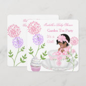 Invitation Baby shower Fille Rose Bébé Jardin Tea Party 2 (Devant / Derrière)