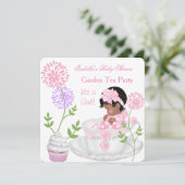 Invitation Baby shower Fille Rose Bébé Jardin Tea Party 2 (Debout devant)