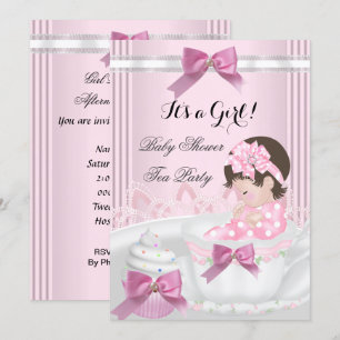 Invitation Baby Shower Fille Rose Bébé Tasse à Thé Cupcake 4b
