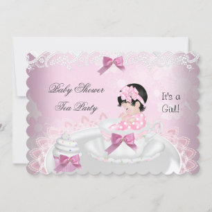 Invitation Baby Shower Fille Rose Bébé Tasse à Thé Cupcake L2