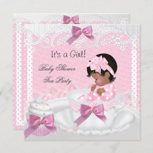 Invitation Baby shower fille rose bébé Teacup Cupcake AA