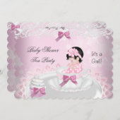Invitation Baby shower fille rose bébé Teacup Cupcake L2s (Devant / Derrière)