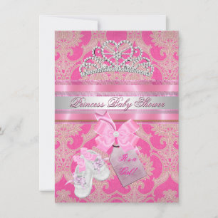 Invitation Baby Shower Fille Rose Blanc Couronne de Princesse