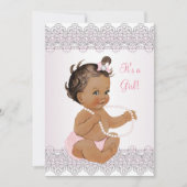 Invitation Baby shower fille rose blanc dentelle perle Brunet (Devant)