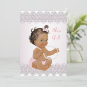 Invitation Baby shower fille rose blanc dentelle perle Brunet (Debout devant)