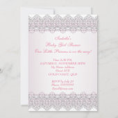 Invitation Baby shower fille rose blanc dentelle perle Brunet (Dos)