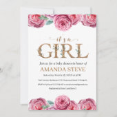 Invitation Baby shower Fille Rose Blanc Floral (Devant)