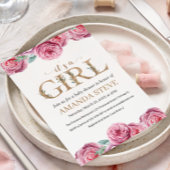 Invitation Baby shower Fille Rose Blanc Floral