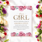 Invitation Baby shower Fille Rose Blanc Floral