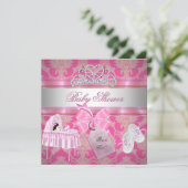 Invitation Baby shower fille rose blanc princesse (Debout devant)