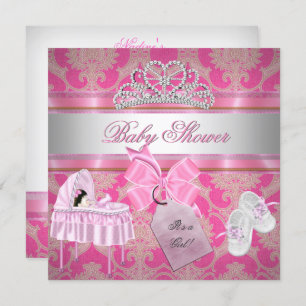 Invitation Baby shower fille rose blanc princesse