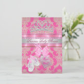 Invitation Baby shower fille rose blanc princesse Tiara Booti (Debout devant)