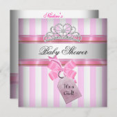 Invitation Baby shower fille rose blanc rayure princesse (Devant / Derrière)